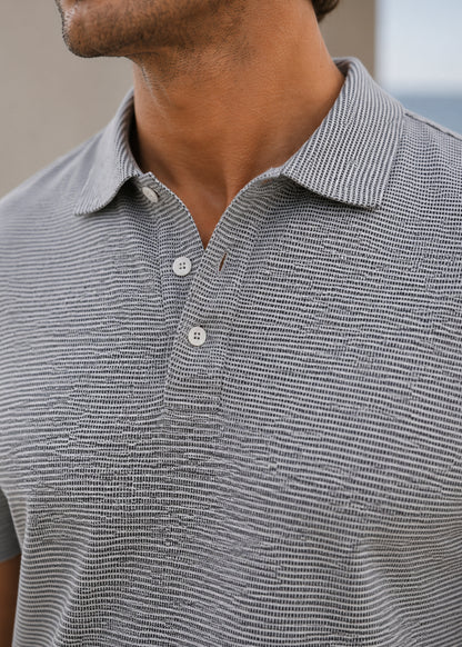 J&JP Men Soft Blue Stripe Pattern Polo T-Shirt