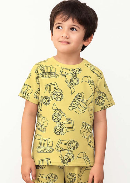 J&JP Kids Printed Half Sleeve T-shirt and Pant Set- Yellow