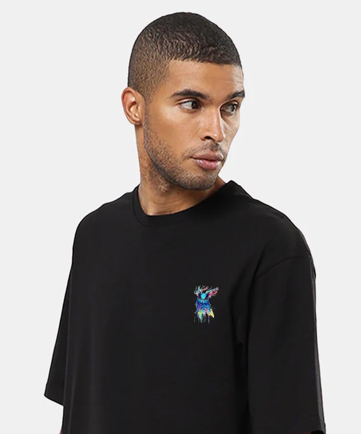 J&JP Men Oversized Back Printed T-shirt - Black