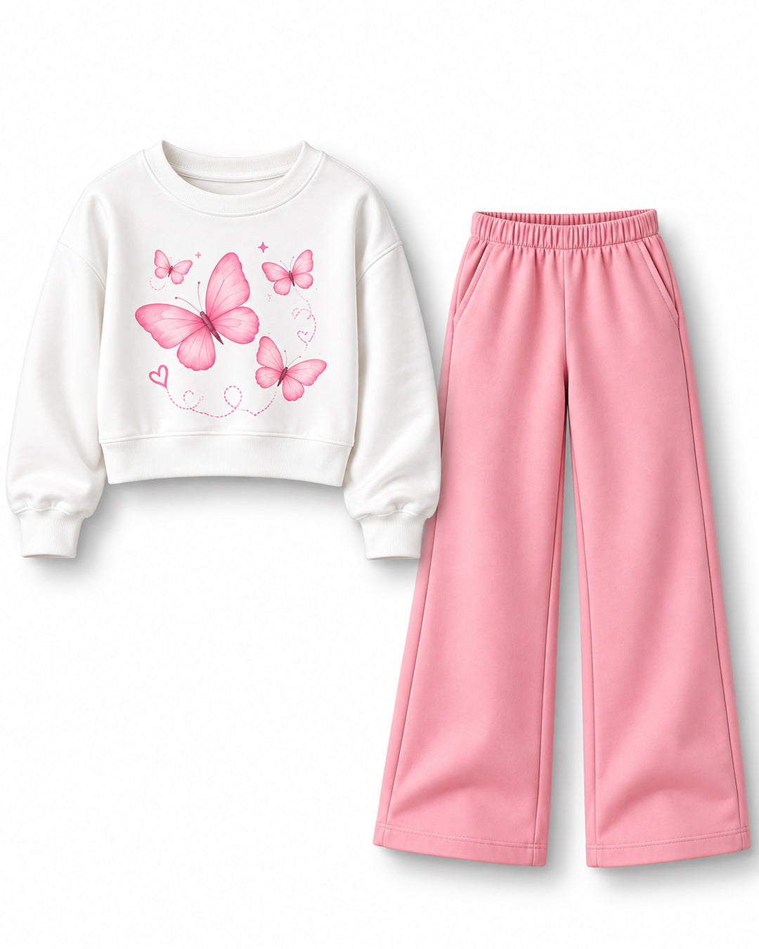 J&JP Girls Butterfly Printed Sweatshirt and Pant Set
