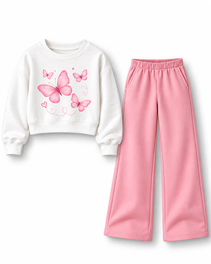 J&JP Girls Butterfly Printed Sweatshirt and Pant Set