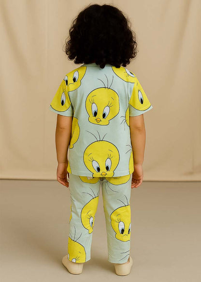 J&JP Kids Duck Printed Half Sleeve T-shirt and Pant Set- Sky Blue