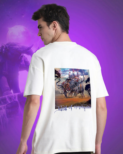 J&JP Men Airavath The King of elephants Tamil Tshirt Oversized - White