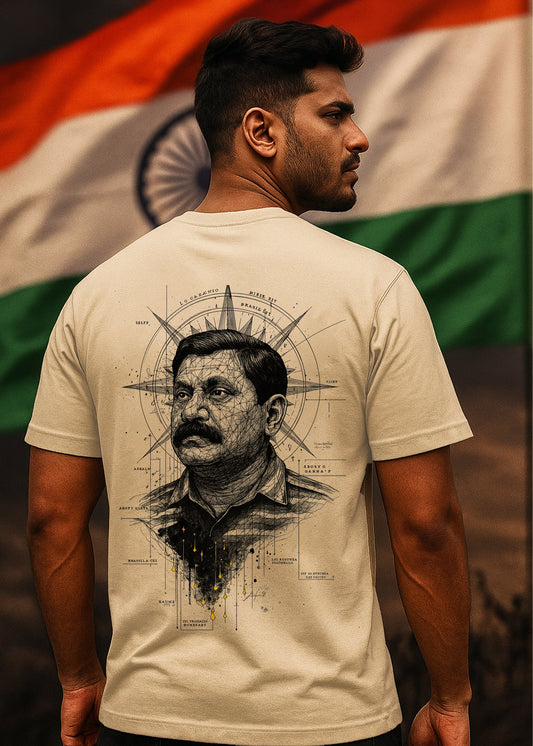 GOAT Series Iconic Prabhakaran Back Graphic Printed Regular Fit T-Shirt for Men- Beige