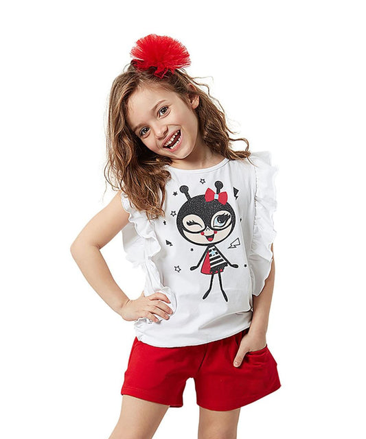 J&JP Girls Cartoon Printed T-Shirt and Shorts Set