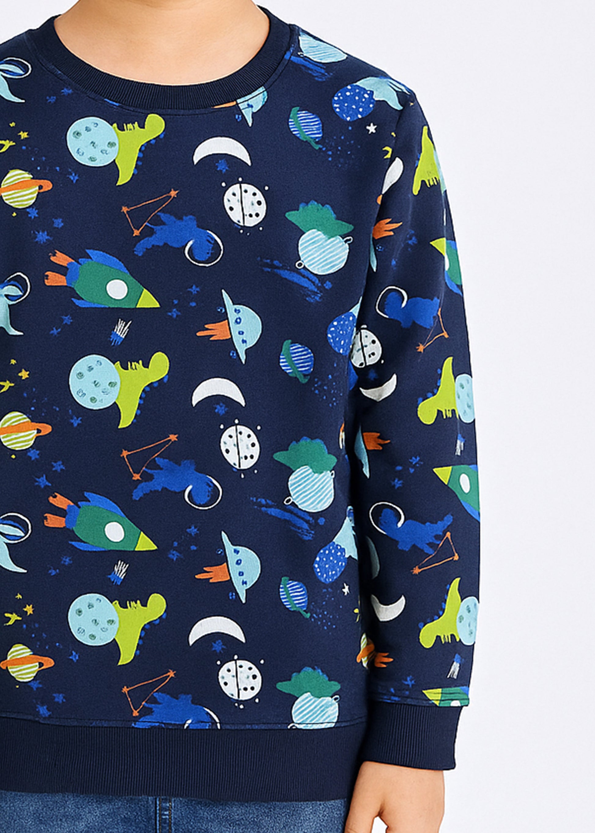 J&JP Boys Printed Full Sleeve T-Shirt- Navy Blue