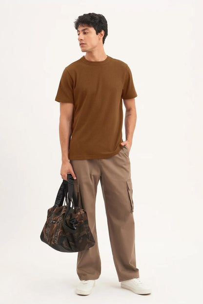 Men's Standard Fit Waffle T-Shirt- Brown
