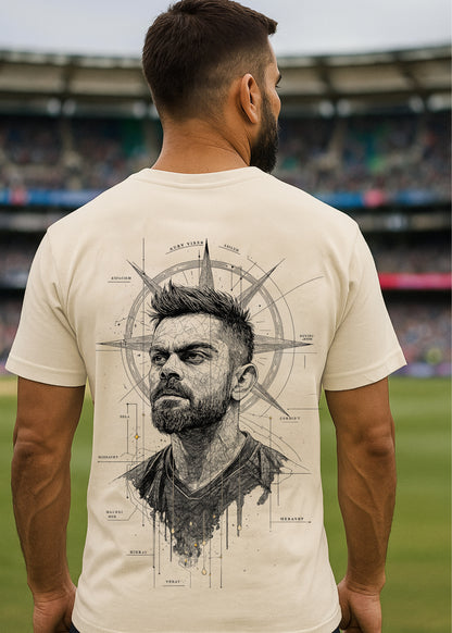 GOAT Series Iconic Virat Kohli Back Graphic Printed Regular Fit T-Shirt for Men- Beige