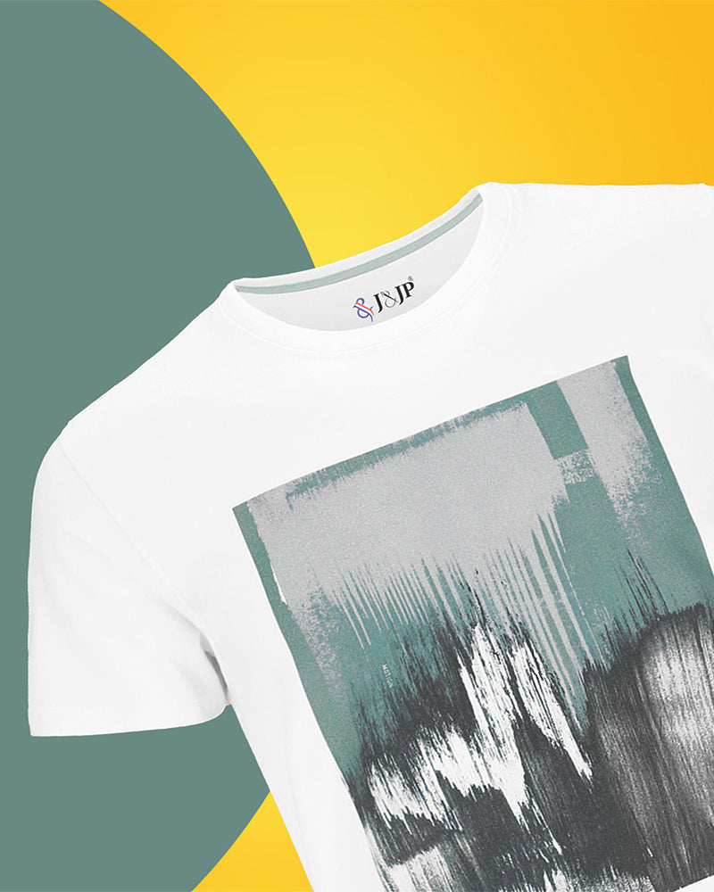 J&JP Men's Graphic Prined Half sleeve Tshirt-White