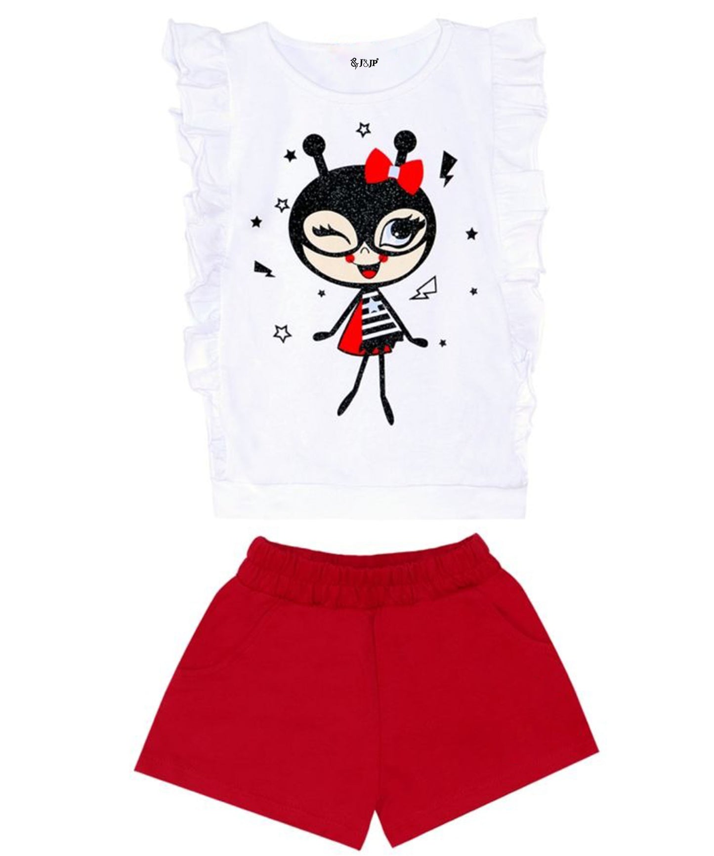 J&JP Girls Cartoon Printed T-Shirt and Shorts Set