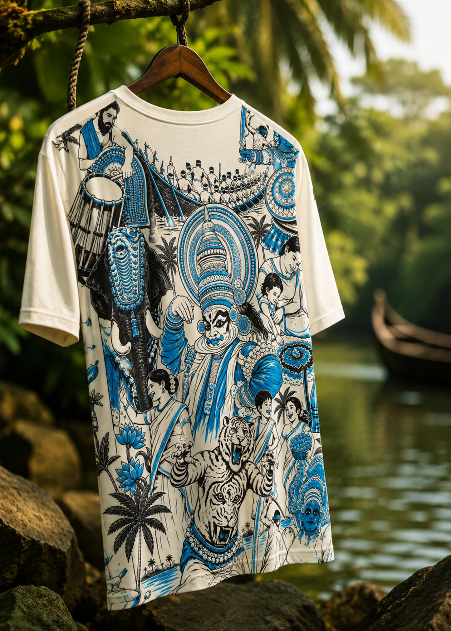 Nritha Vaibhavam Blue Oversized T-Shirt – Kerala Onam Performance Edition | J&JP