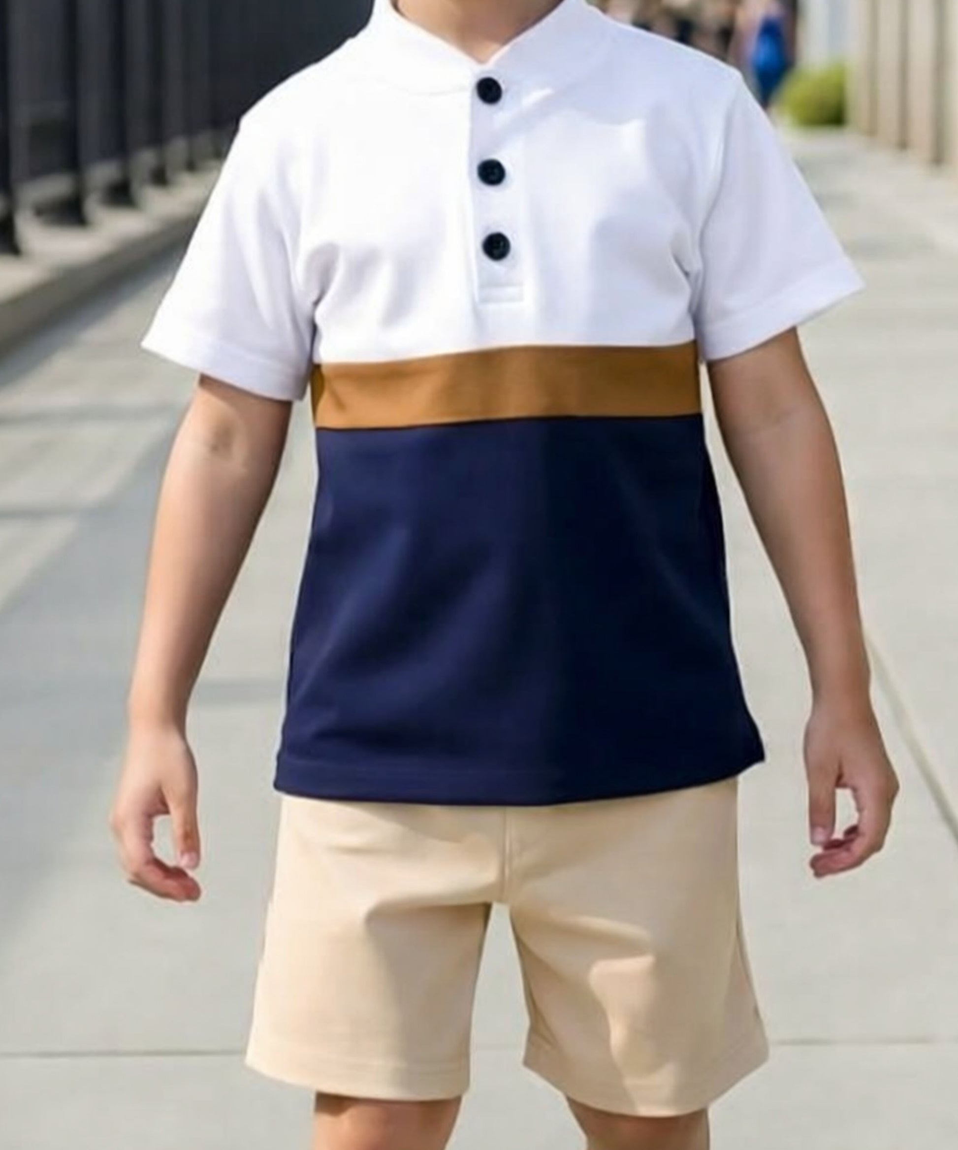 J&JP Boys Color Blocked Polo T-Shirt and Shorts Set