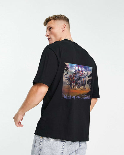 J&JP Men Airavath Tamil Tshirt Oversized - Black
