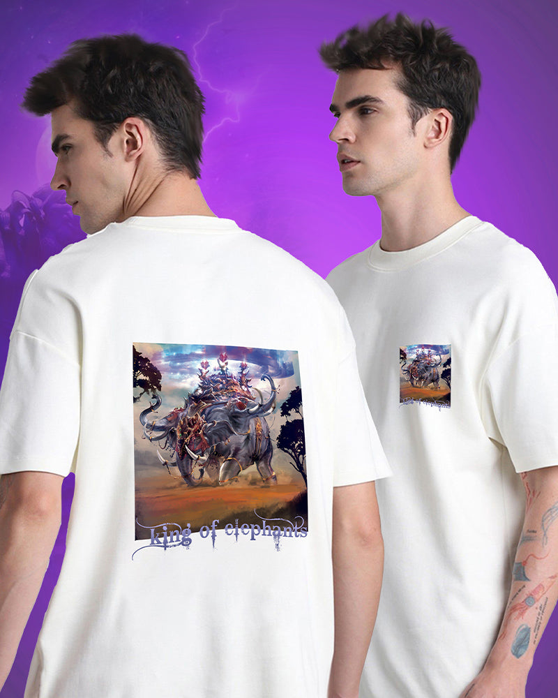 J&JP Men Airavath Tamil Tshirt Oversized -White