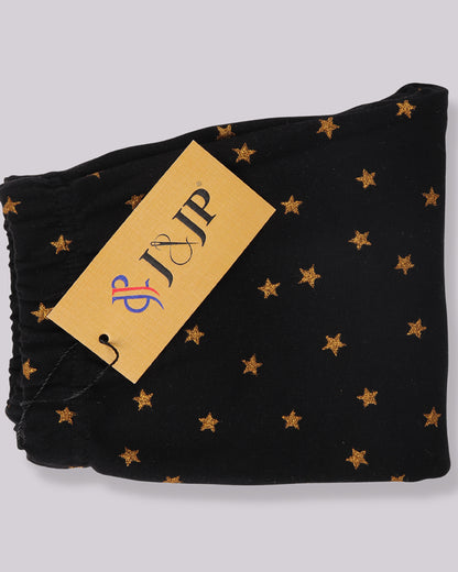 Kids Girls Black Glitter Printed Lycra Denim Fleece Leggings