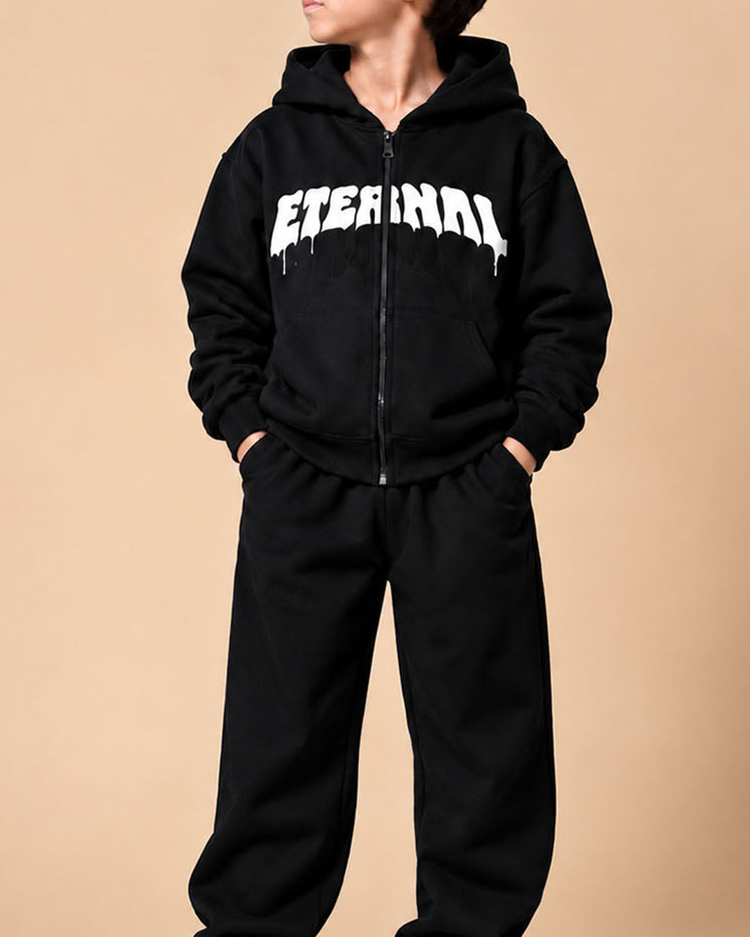 J&JP Boys Black Zipper Hoodie and Track Pant Set