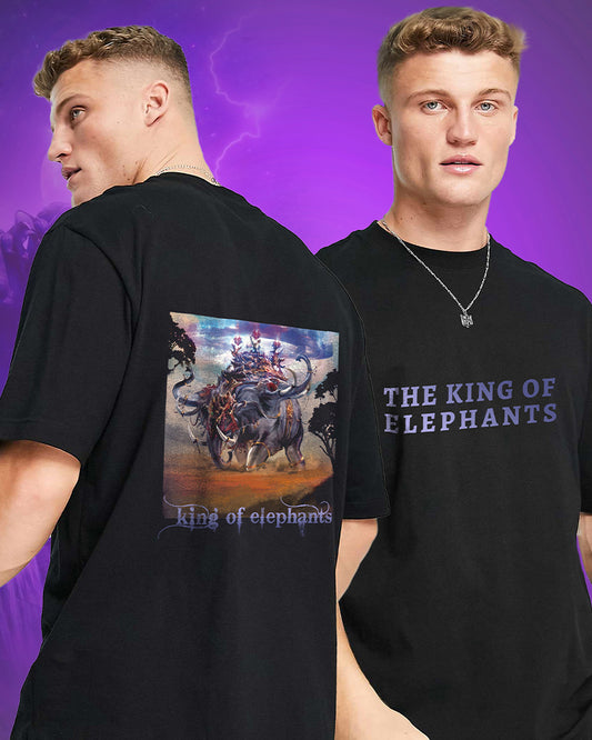 J&JP Men Airavath The King of elephants Tamil Tshirt Oversized - Black