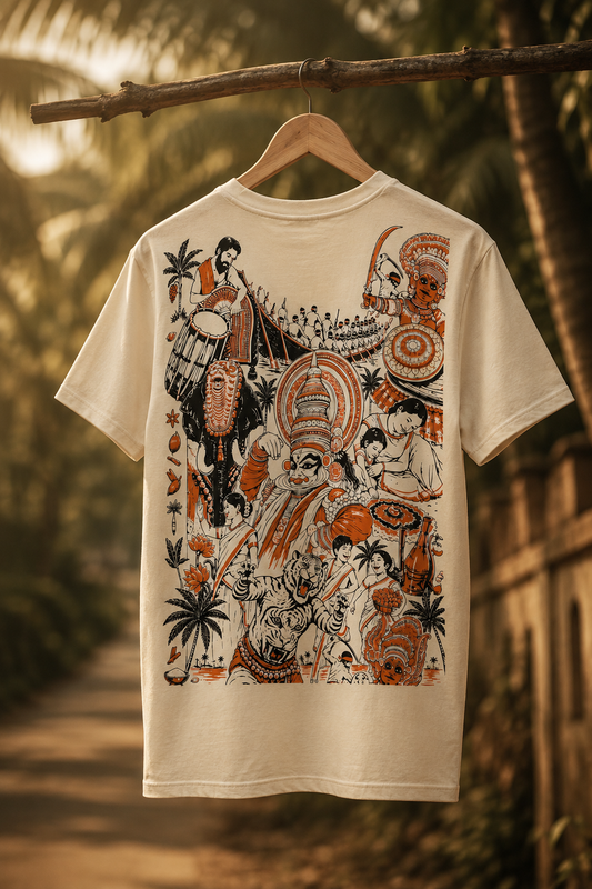 Nritha Vaibhavam Orange Oversized T-Shirt – Kerala Onam Performance Edition | J&JP