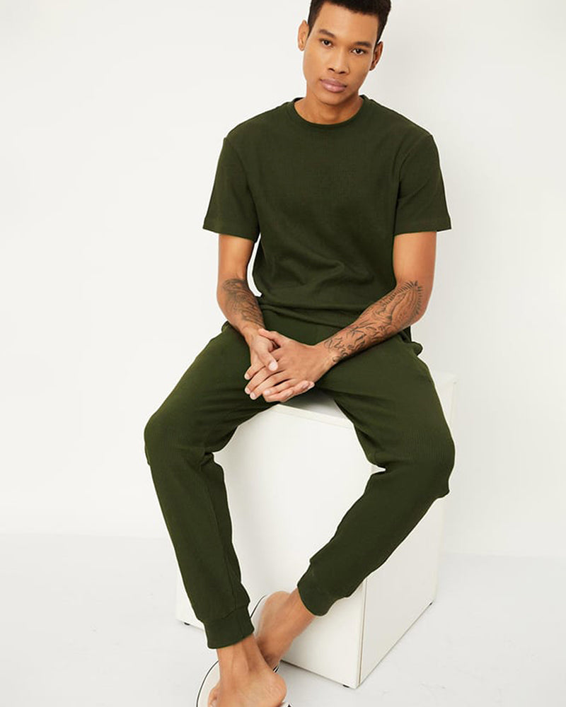 Men's Standard Fit Waffle T-Shirt-Olive Green