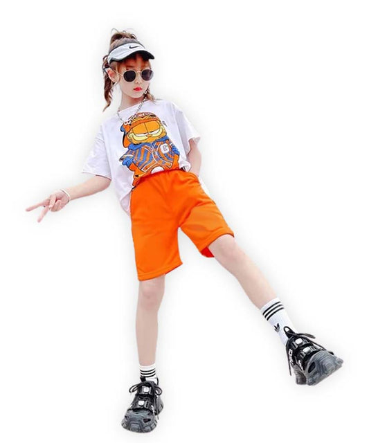 J&JP Kids Girls oversized Front and Back Printed T-shirt and Shorts Set