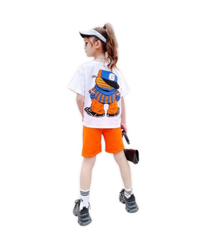 J&JP Kids Girls oversized Front and Back Printed T-shirt and Shorts Set