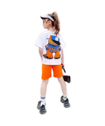 J&JP Kids Girls oversized Front and Back Printed T-shirt and Shorts Set