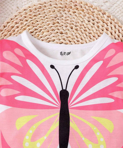 J&JP Girls Butterfly Graphic Printed T-Shirt and Shorts Set