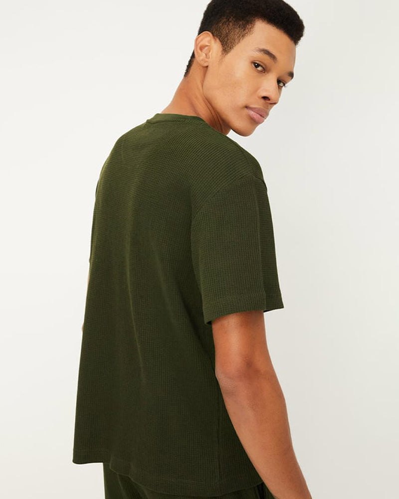 Men's Standard Fit Waffle T-Shirt-Olive Green