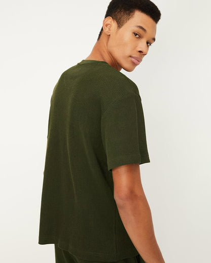 Men's Standard Fit Waffle T-Shirt-Olive Green