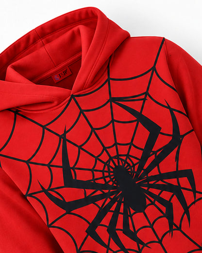J&JP Boys Red Spider Themed Printed Full Sleeve Hoodie