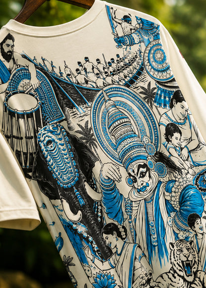Nritha Vaibhavam Blue Oversized T-Shirt – Kerala Onam Performance Edition | J&JP