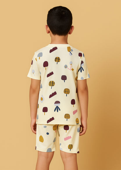 J&JP Kids Fruits Printed T-Shirt & shorts Set- Peach