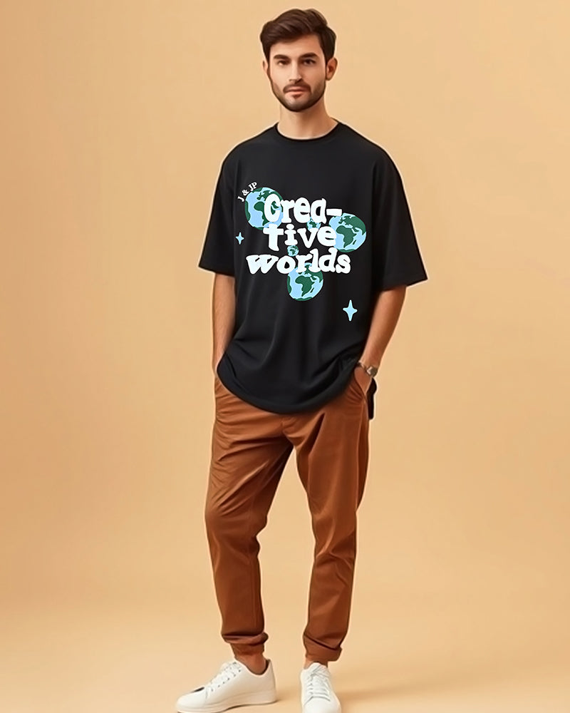 J&JP Mens oversized Puff Printed Tshirt