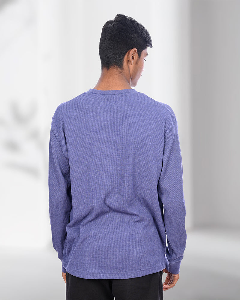 J&JP Men's Textured Full sleeve Tshirt-Blue