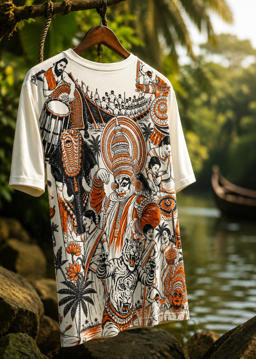 Nritha Vaibhavam Orange Oversized T-Shirt – Kerala Onam Performance Edition | J&JP