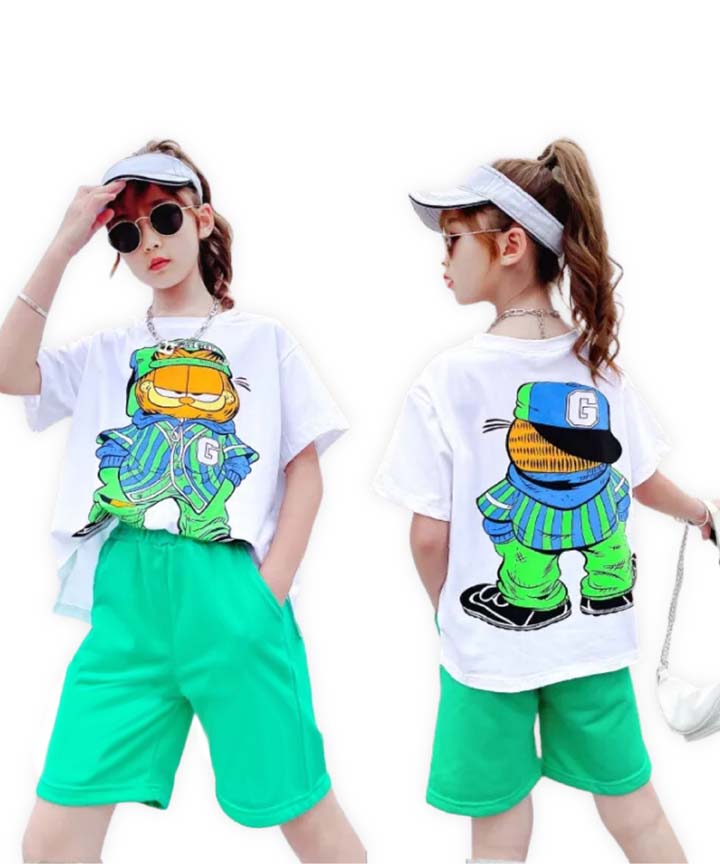 J&JP Kids Girls oversized Front and Back Printed T-shirt and Shorts Set