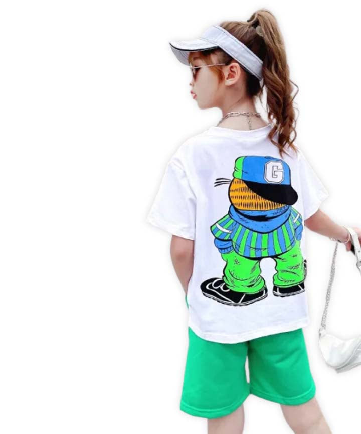 J&JP Kids Girls oversized Front and Back Printed T-shirt and Shorts Set