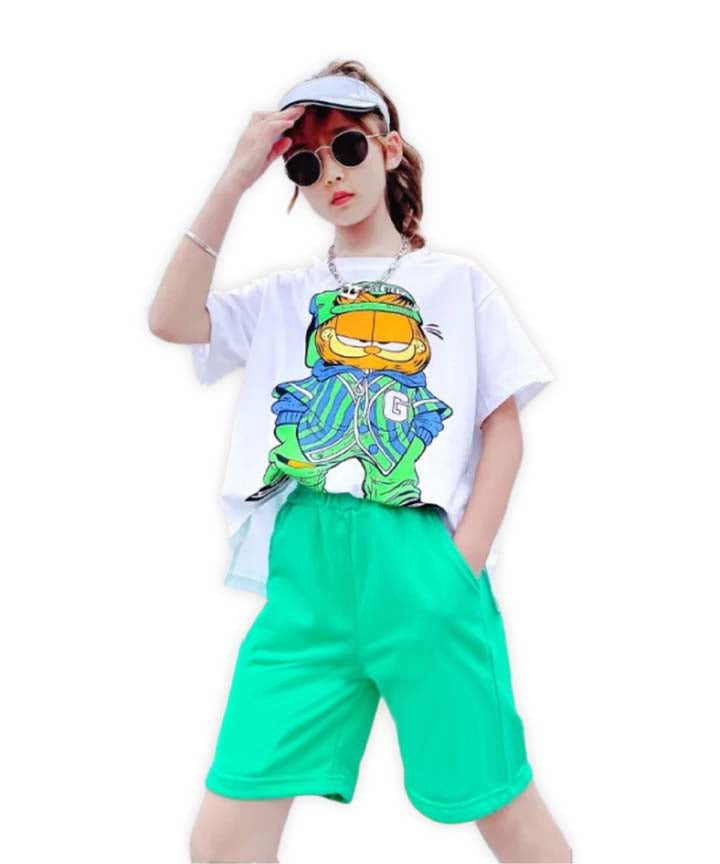 J&JP Kids Girls oversized Front and Back Printed T-shirt and Shorts Set