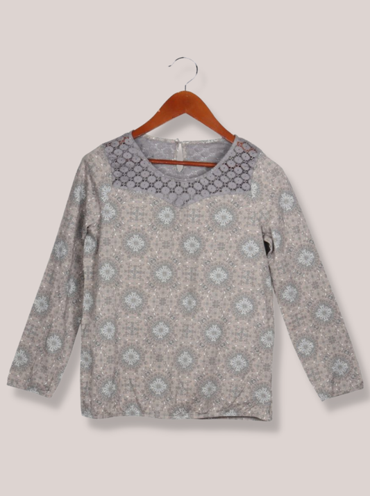 Women Grey Full sleeve Lace Melange Jersey T-Shirt