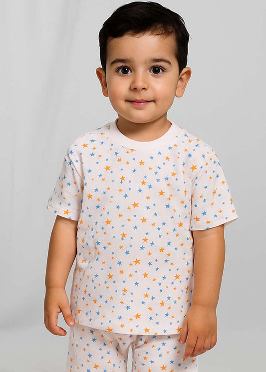 J&JP Kids Stars Printed T-Shirt & shorts Set- Misty Rose