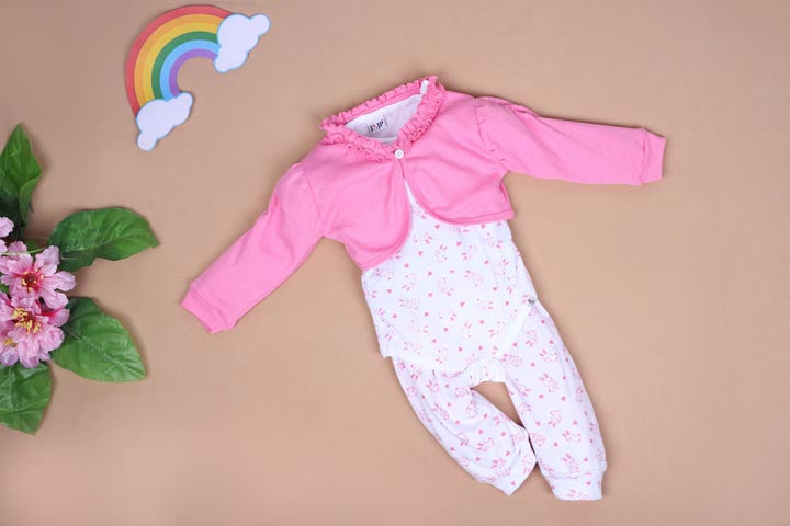 Babies White Full sleeve Single Jersey Romper Set