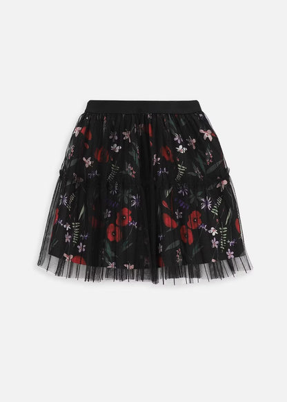 Kids Girls Printed Black Skirt