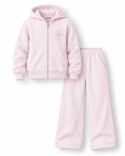 J&JP Girls Pink Printed Zipper Hoodie and Pant Set