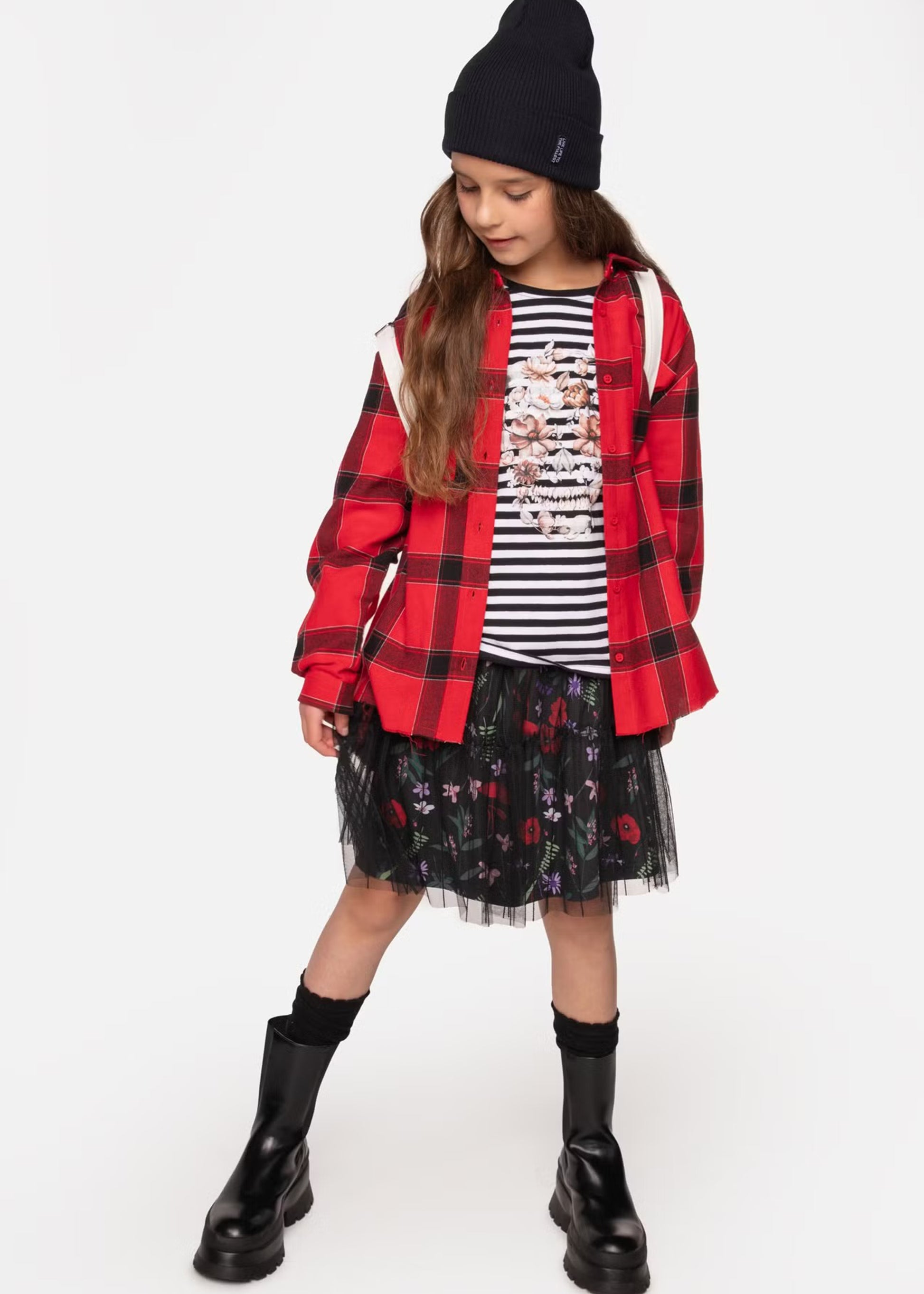 Kids Girls Printed Black Skirt