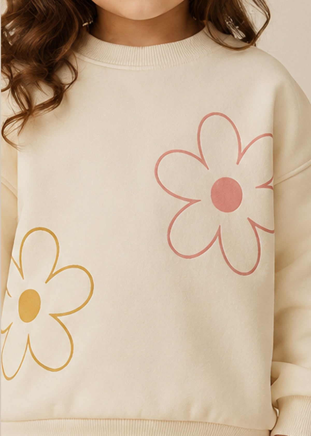 J&JP GIrls Cream Floral Printed Sweatshirt and Pant Set