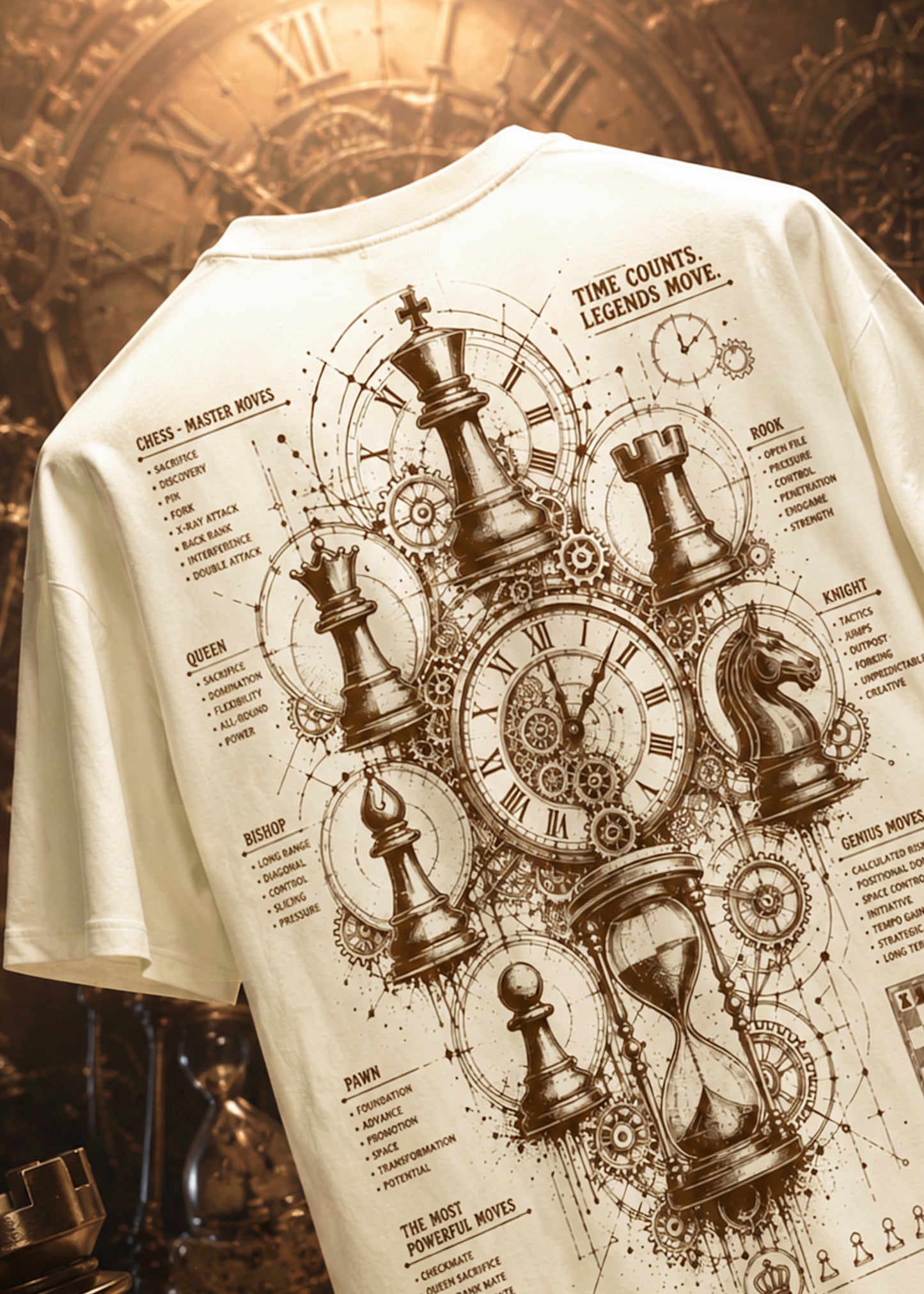 Chess Edition – Time Counts. Legends Move. Brown Print T-Shirt