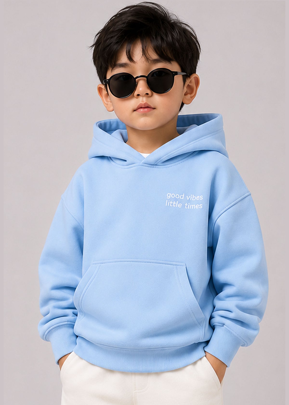 J&JP Boys Blue Printed Full Sleeve Hoodie