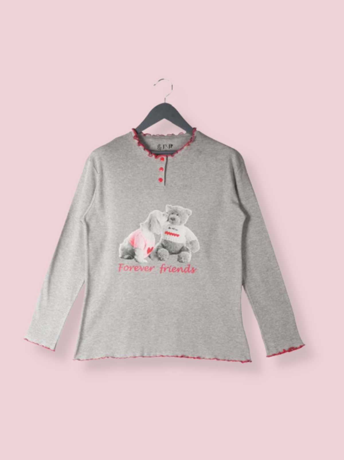 Women Grey Full sleeve Cartoon Melange Loopknit T-Shirt