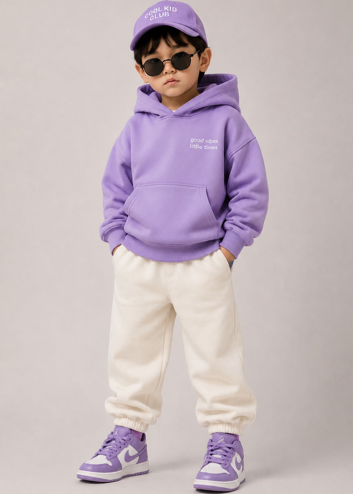 J&JP Boys Violet Printed Full Sleeve Hoodie