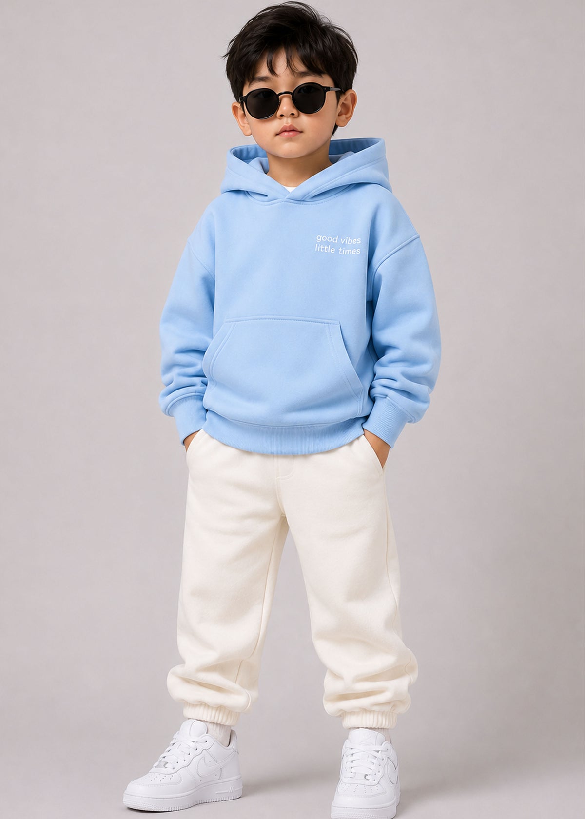 J&JP Boys Blue Printed Full Sleeve Hoodie